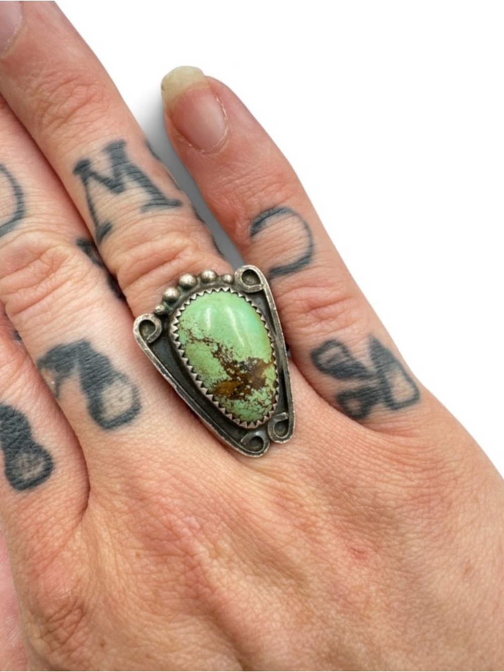 Vintage Navajo Sterling Silver Green Turquoise Ring Size 7